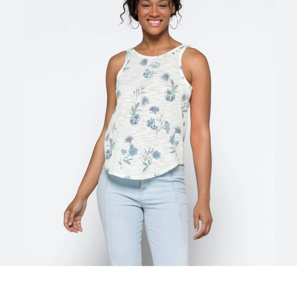 Chaser x Revolve Tank Top Slub Jersey Deep Ruffle V Back cottagecore floral 90s - Picture 4 of 10